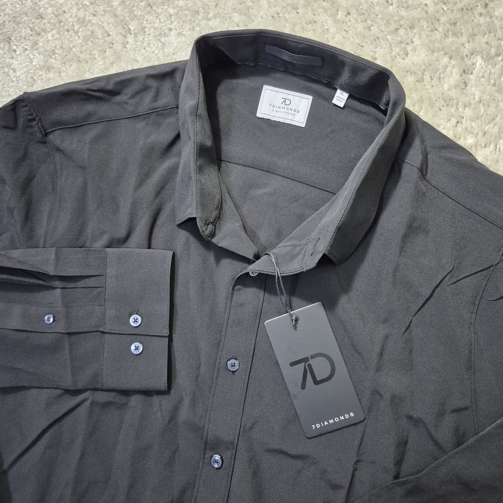 7 Diamonds Mens Shirt Liberty 4 Way Stretch XL Black Performance Office Preppy